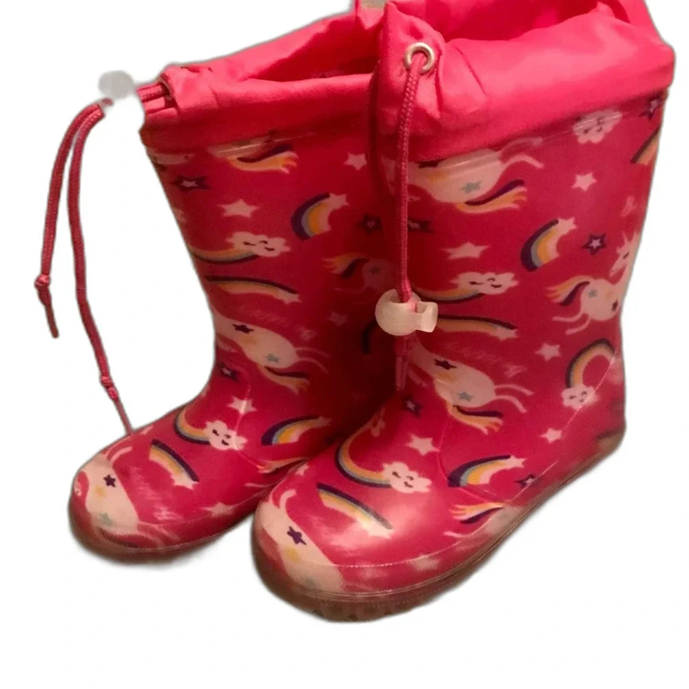 Girls Pink Unicorn Winter Rain boots with top calf ties size 9 Toddler